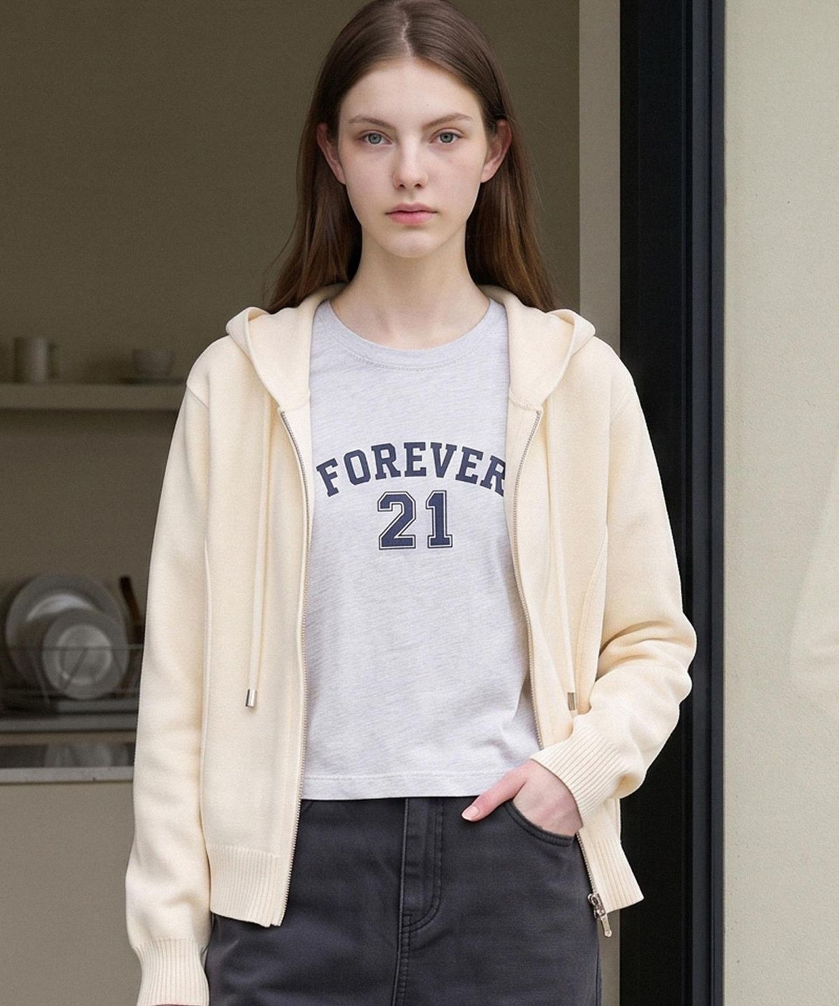 포에버21(FOREVER21) 데일리 투웨이 니트 후드 집업 가디건 (FTDCCD001)