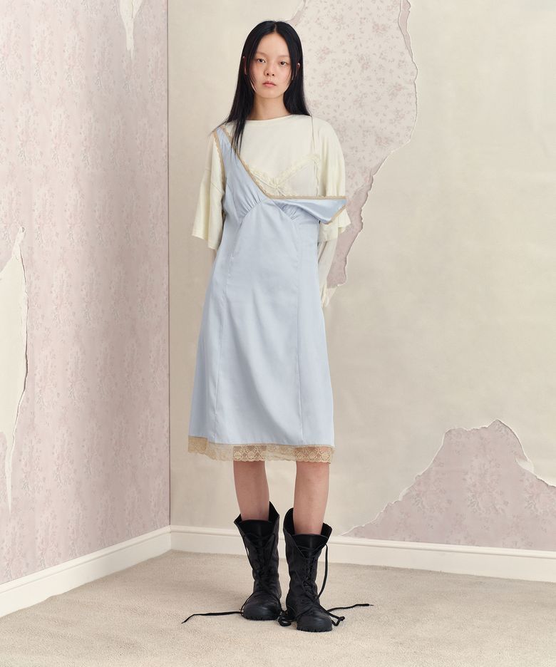 SILKY LACE SLIP DRESS, BLUE