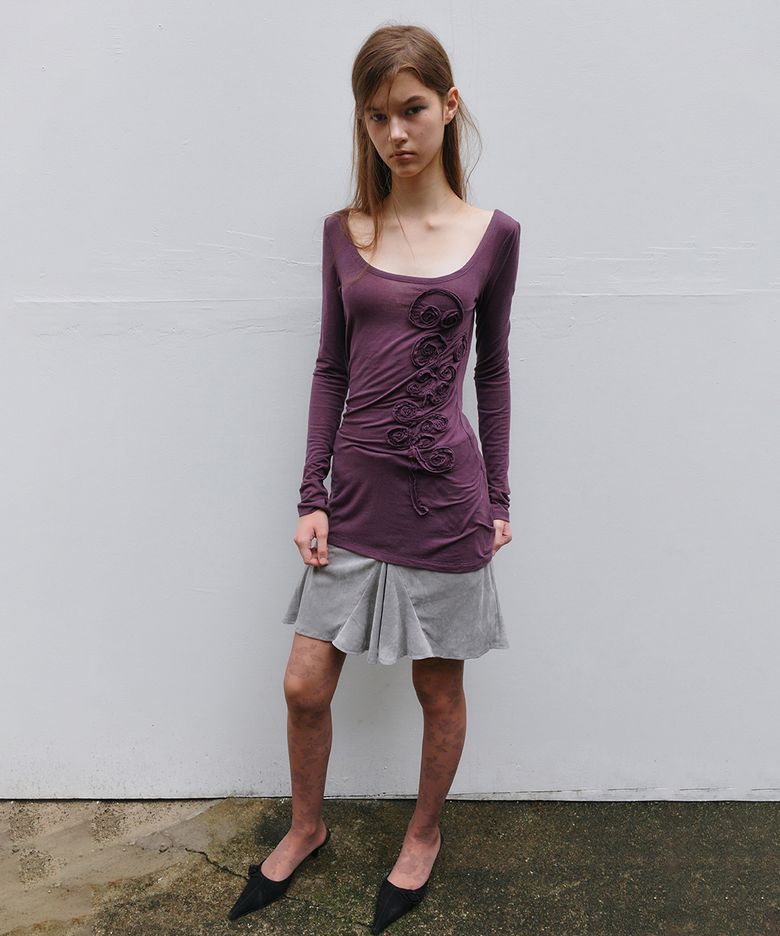 Sheer Velvet Midi Skirt, Gray