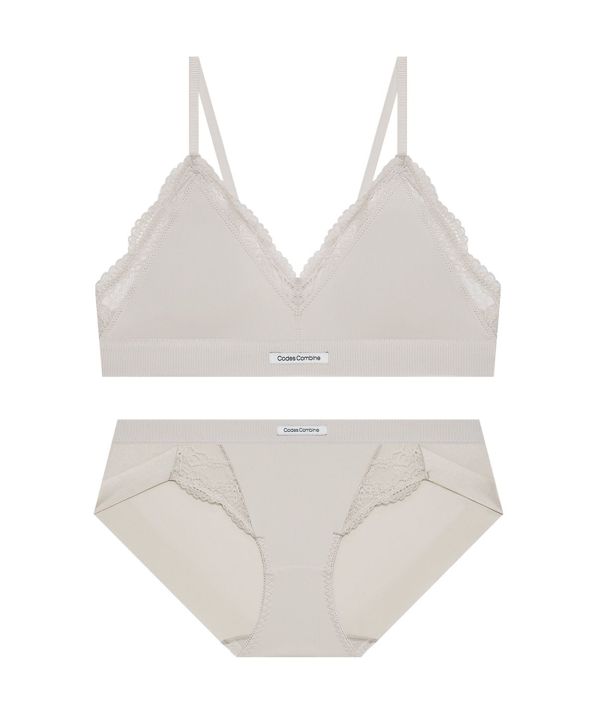 코데즈컴바인 이너웨어(CODES COMBINE INNERWEAR) 페더 레이스 브라렛 햄팬티 세트_라이트베이지