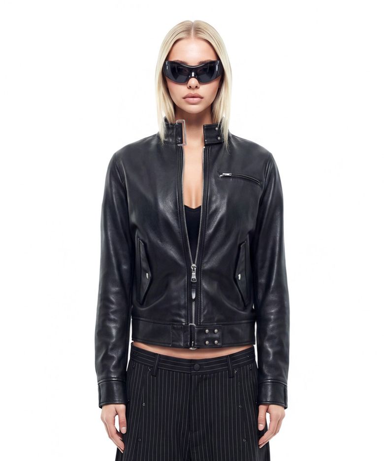 Spina High-Neck Jacket - Black Leather