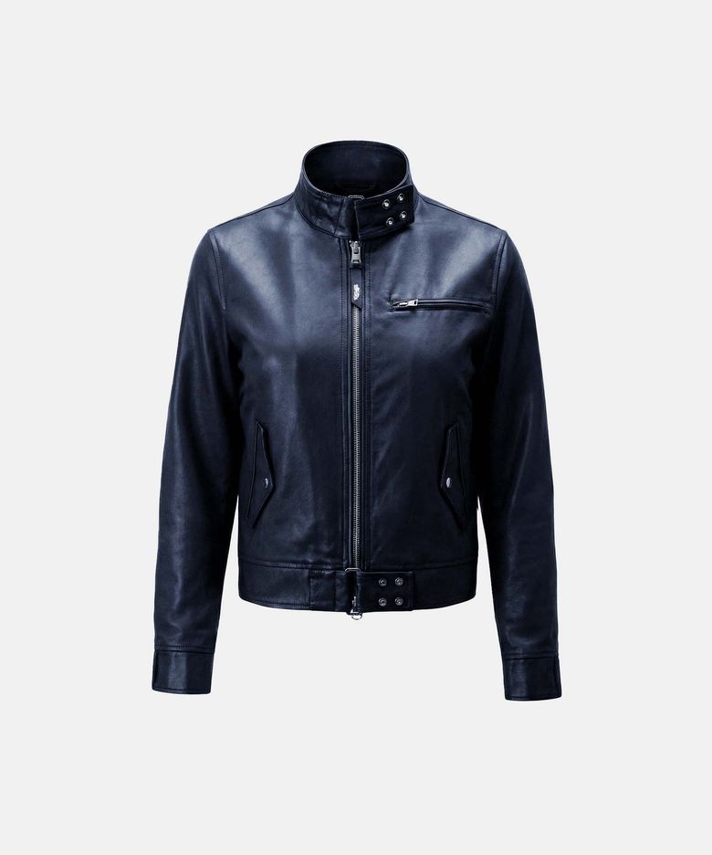 Spina High-Neck Jacket - Navy Leather
