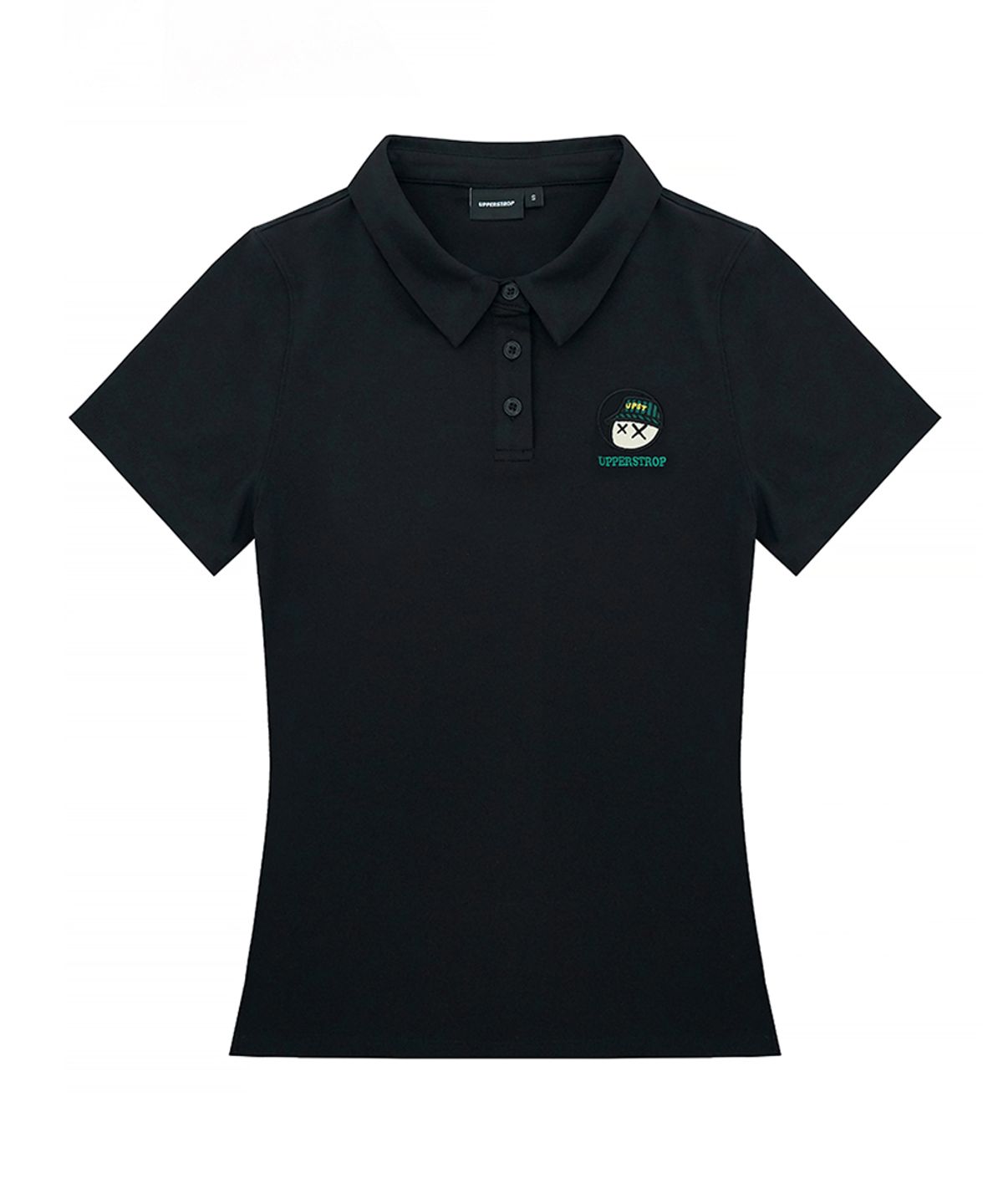 어퍼스트롭 골프(UPPERSTROP GOLF) [UWT26010-01] 여성 페더 아플리케 반팔 카라 티셔츠 블랙