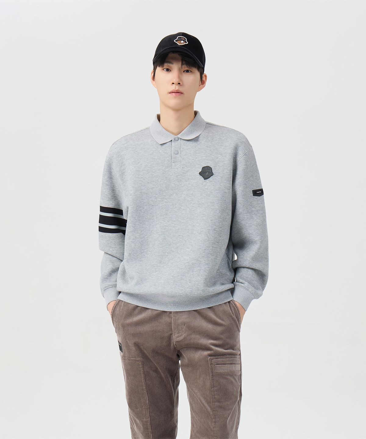골든베어(GOLDEN BEAR) (남성) Border Line Sleeves Collar Sweatshirt G4TAW26201GYX