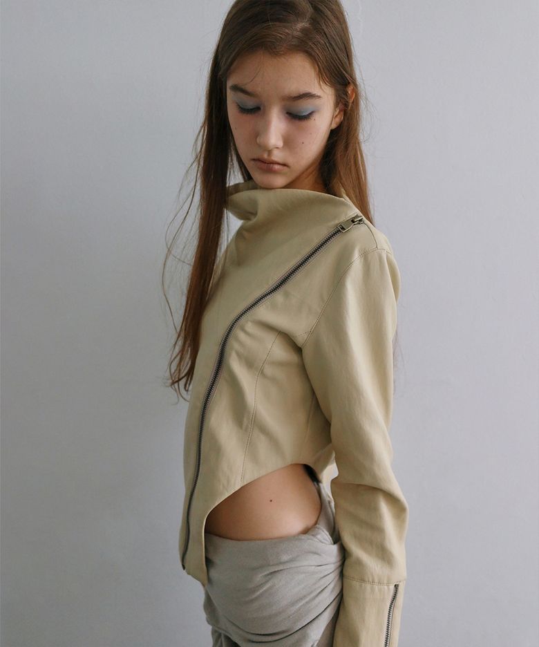 Fluid Leather Jacket, Yellow Beige