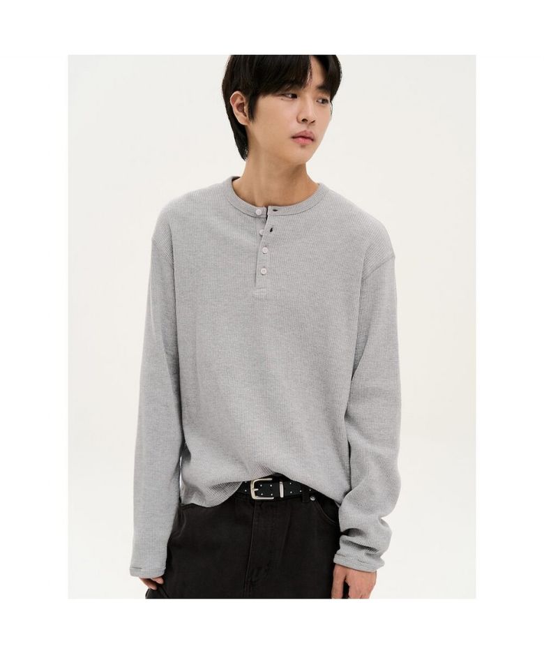 데일리 와플 헨리넥 긴소매 티  그레이