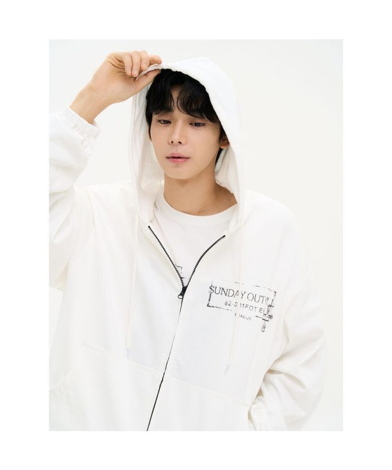 라이트 코튼 져지 후드 집업 아우터  화이트