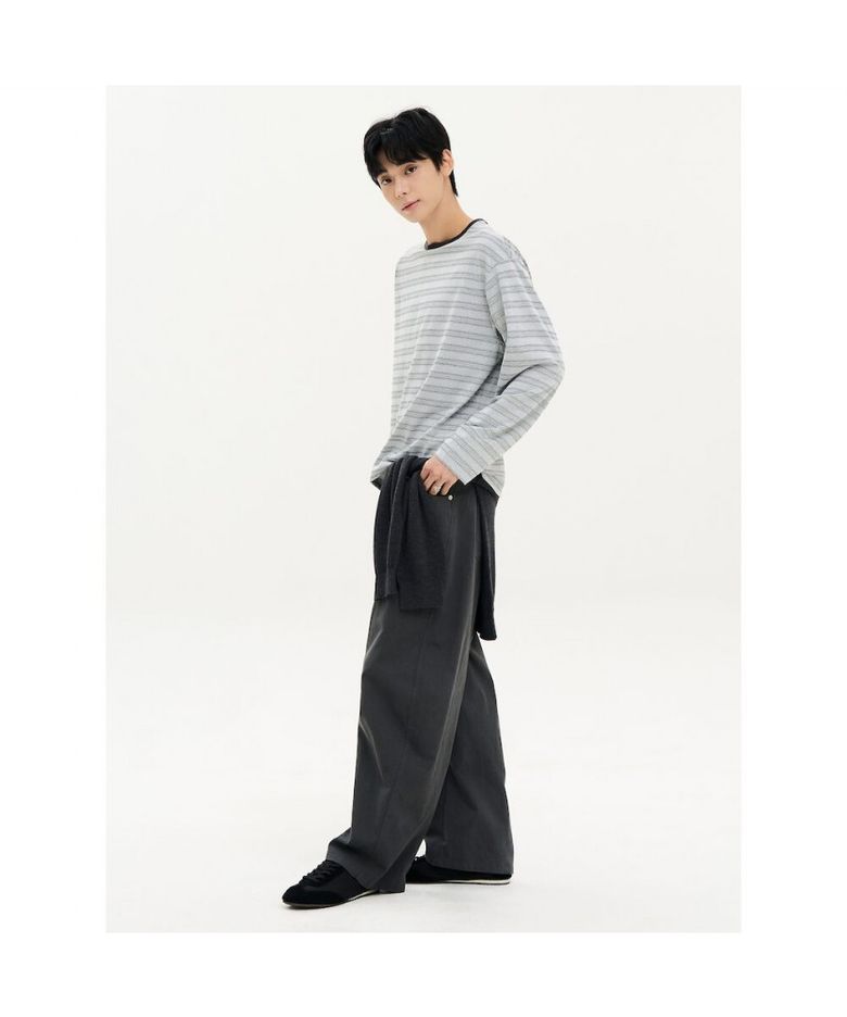 링거 스트라이프 티셔츠  라이트 그레이