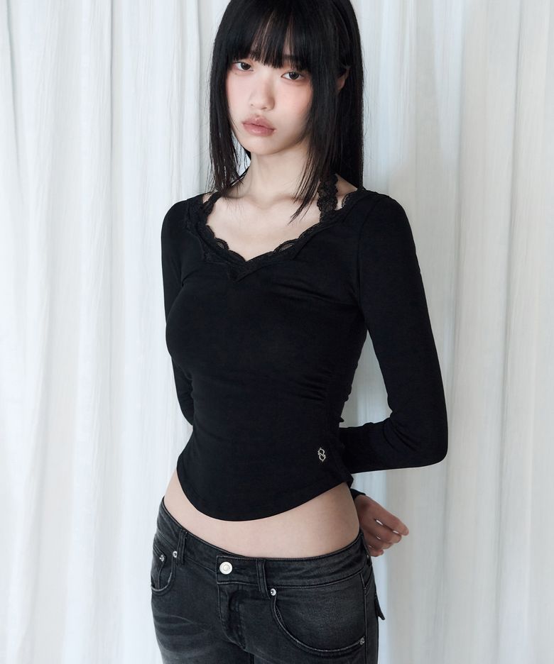 릴리 홀터넥 레이스 롱슬리브 [BLACK]