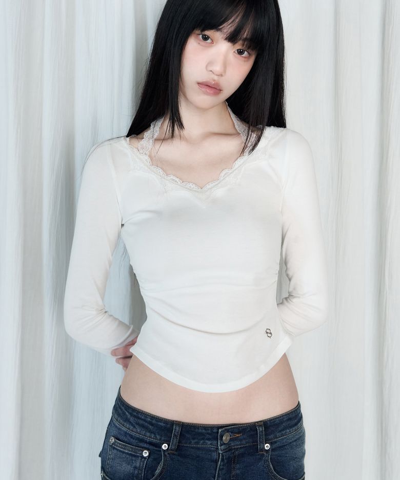 릴리 홀터넥 레이스 롱슬리브 [IVORY]