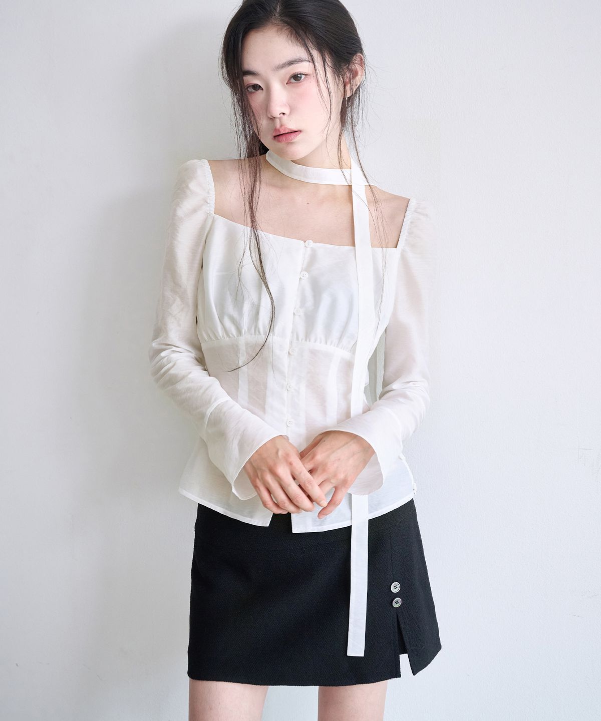 레이즈미야(REISE MIYA) 엘리 셔링 블라우스 [IVORY]