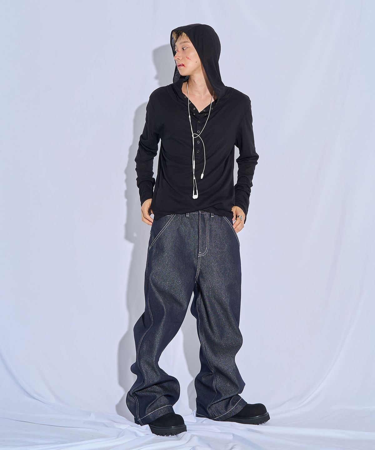 피치블랙(PITCHBLACK) SNAP POINT LAYERED HOOD LONG SLEEVE (BLACK)