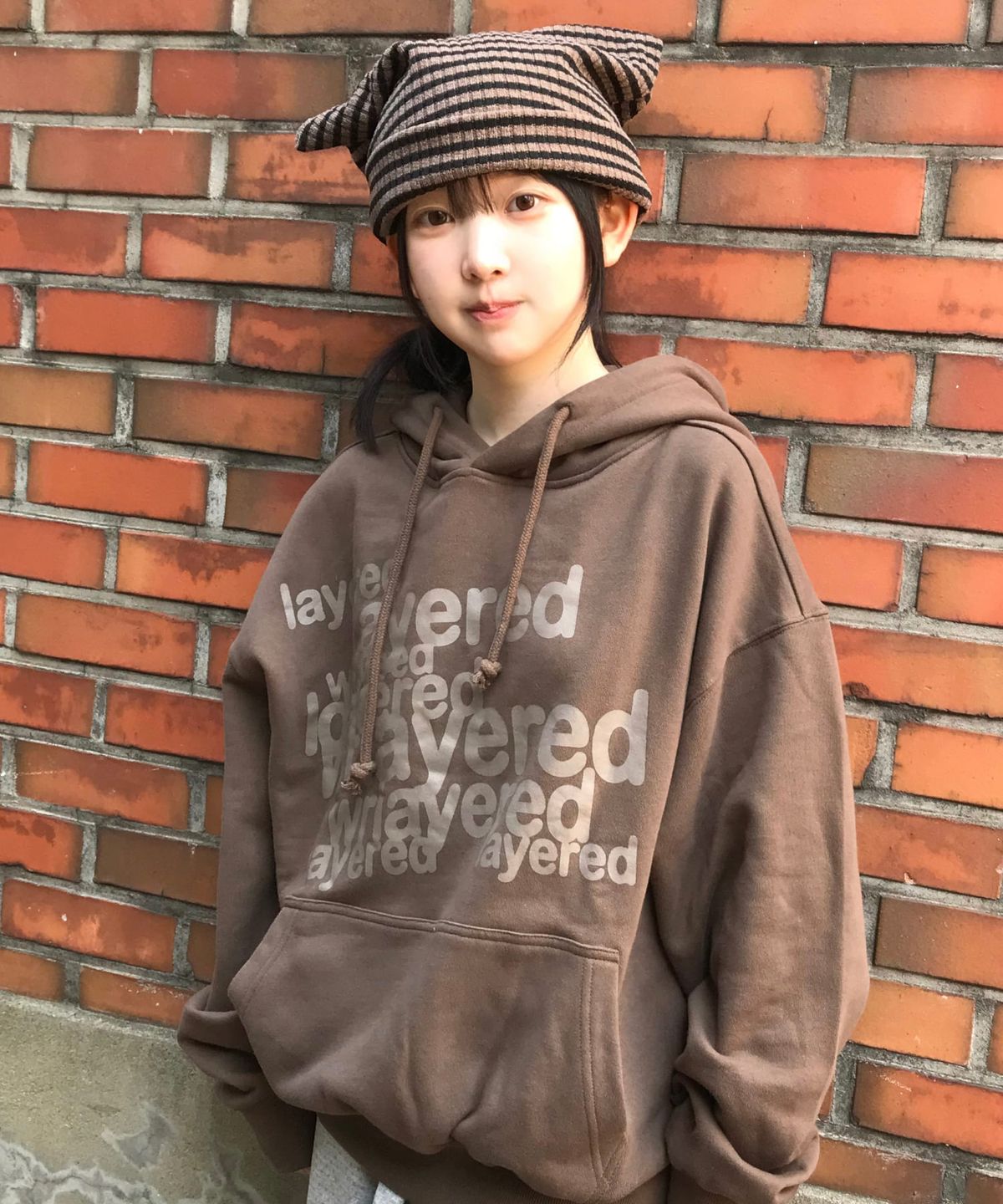 아이돈워너셀(IDWS) Many Layer Hoodie Brown