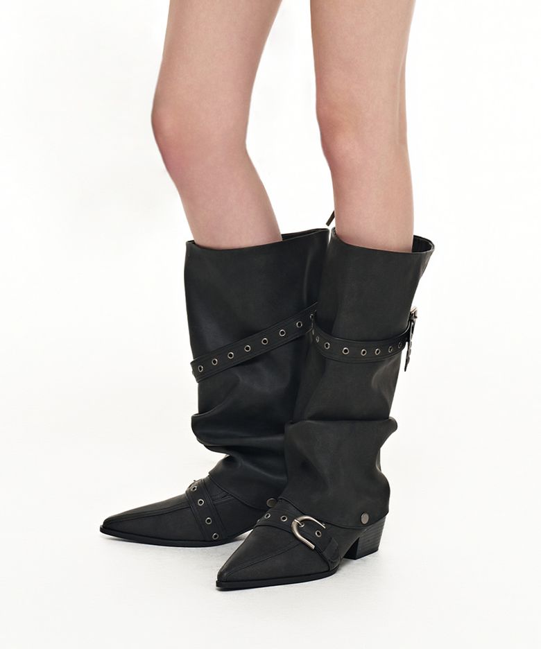 링클 투웨이 스틸레토 부츠_블랙  Wrinkled 2Way Stiletto Boots_Black