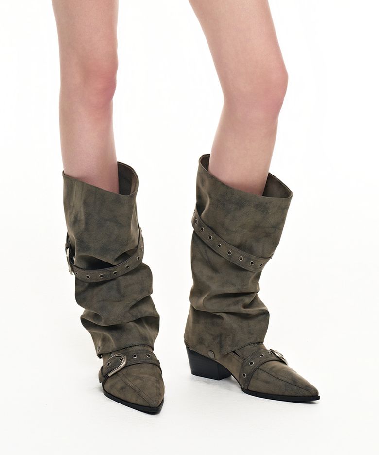 링클 투웨이 스틸레토 부츠_더스티 그레이 Wrinkled 2Way Stiletto Boots_Dusty Gray