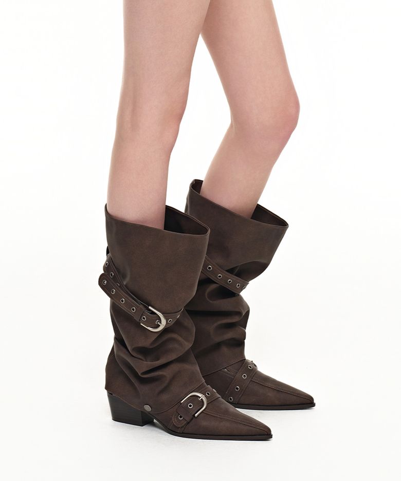 [미네 PICK] 링클 투웨이 스틸레토 부츠_브라운 Wrinkled 2Way Stiletto Boots_Brown