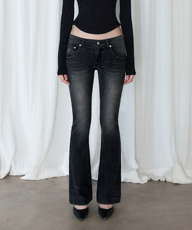 레이라 캣워싱 데님 팬츠 [BLACK]