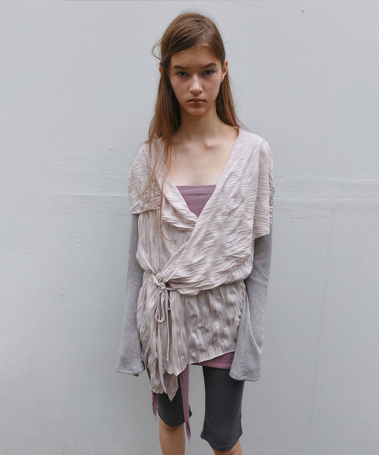 Contrast Wrinkle Wrap Cardigan, Beige