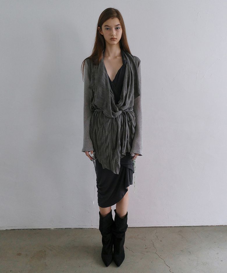 Contrast Wrinkle Wrap Cardigan, Charcoal