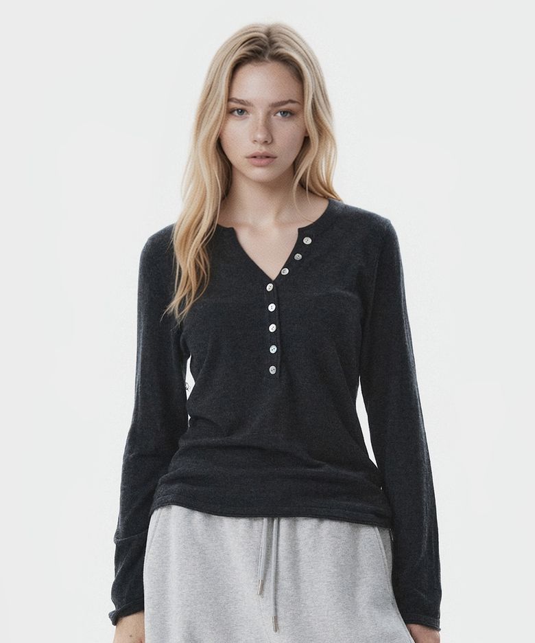 Deep Henley neck Pullover (F) / WHKAG4991F
