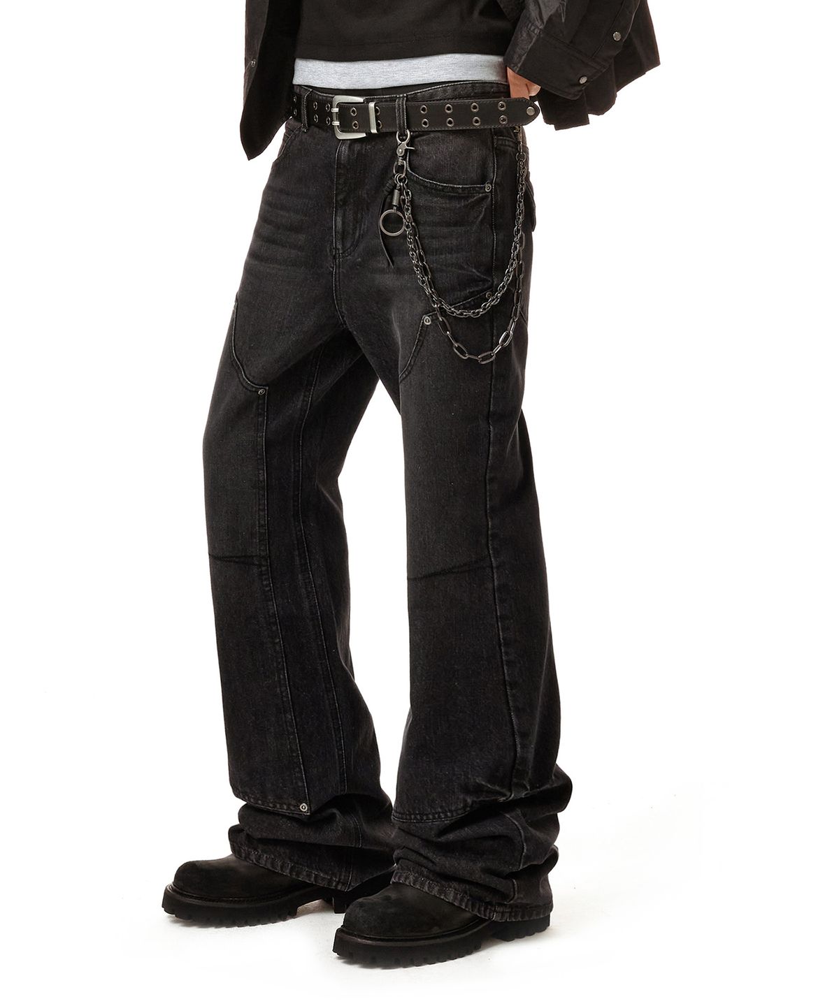 데케트(DECET) Loose Flared Double Knee Pants DCPT078Black