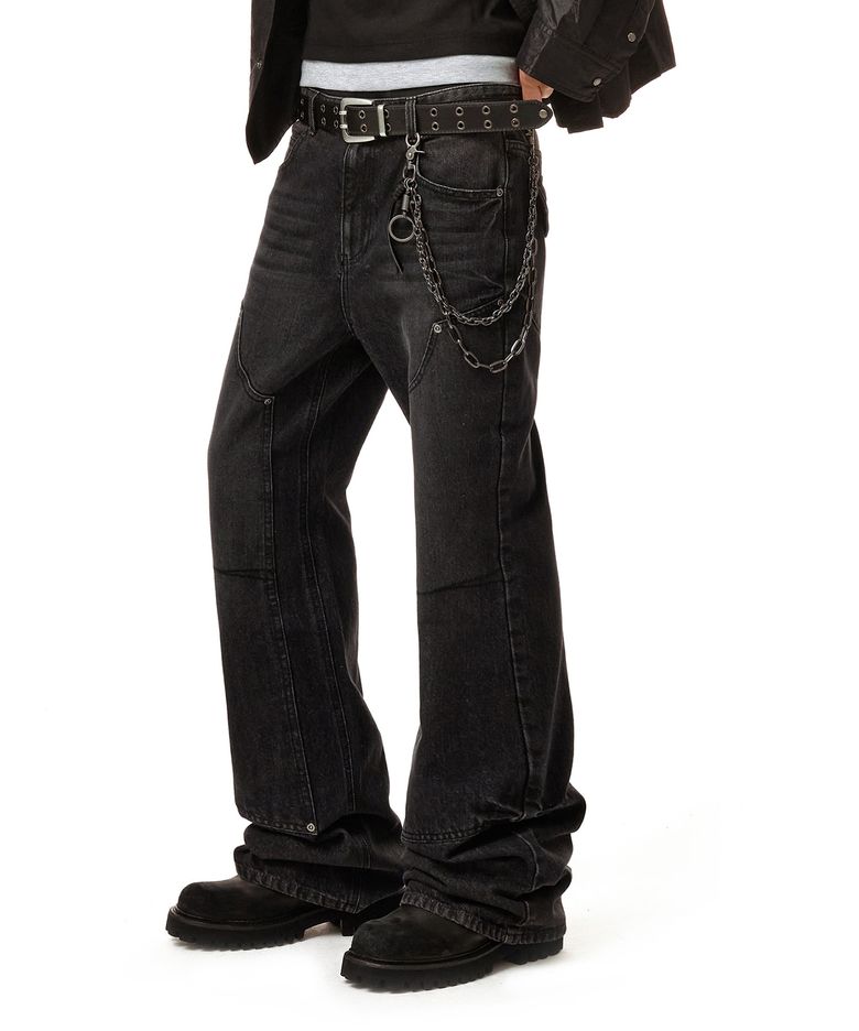 Loose Flared Double Knee Pants DCPT078Black