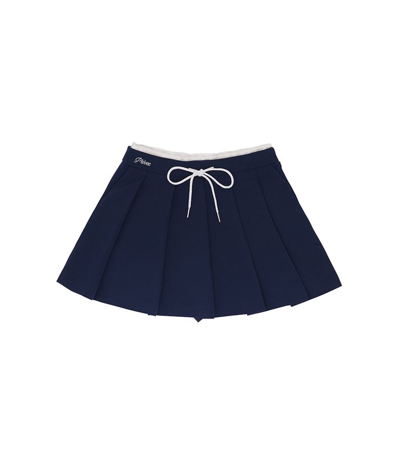 Drawstring Pleated Mini Skirt (ocean navy)