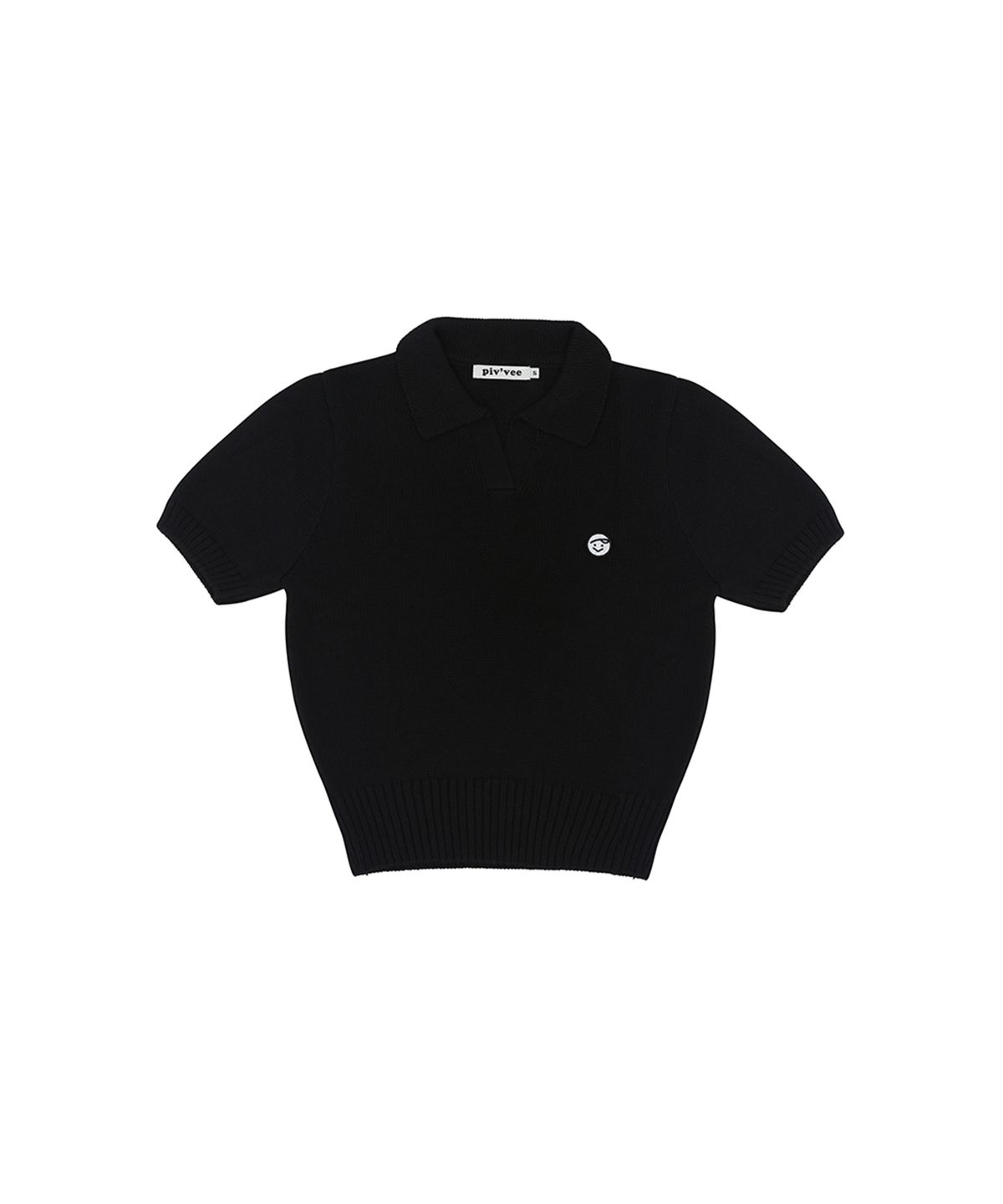 피브비(PIV’VEE) Smiley Patch Short Sleeve Knit Top (ebony black)