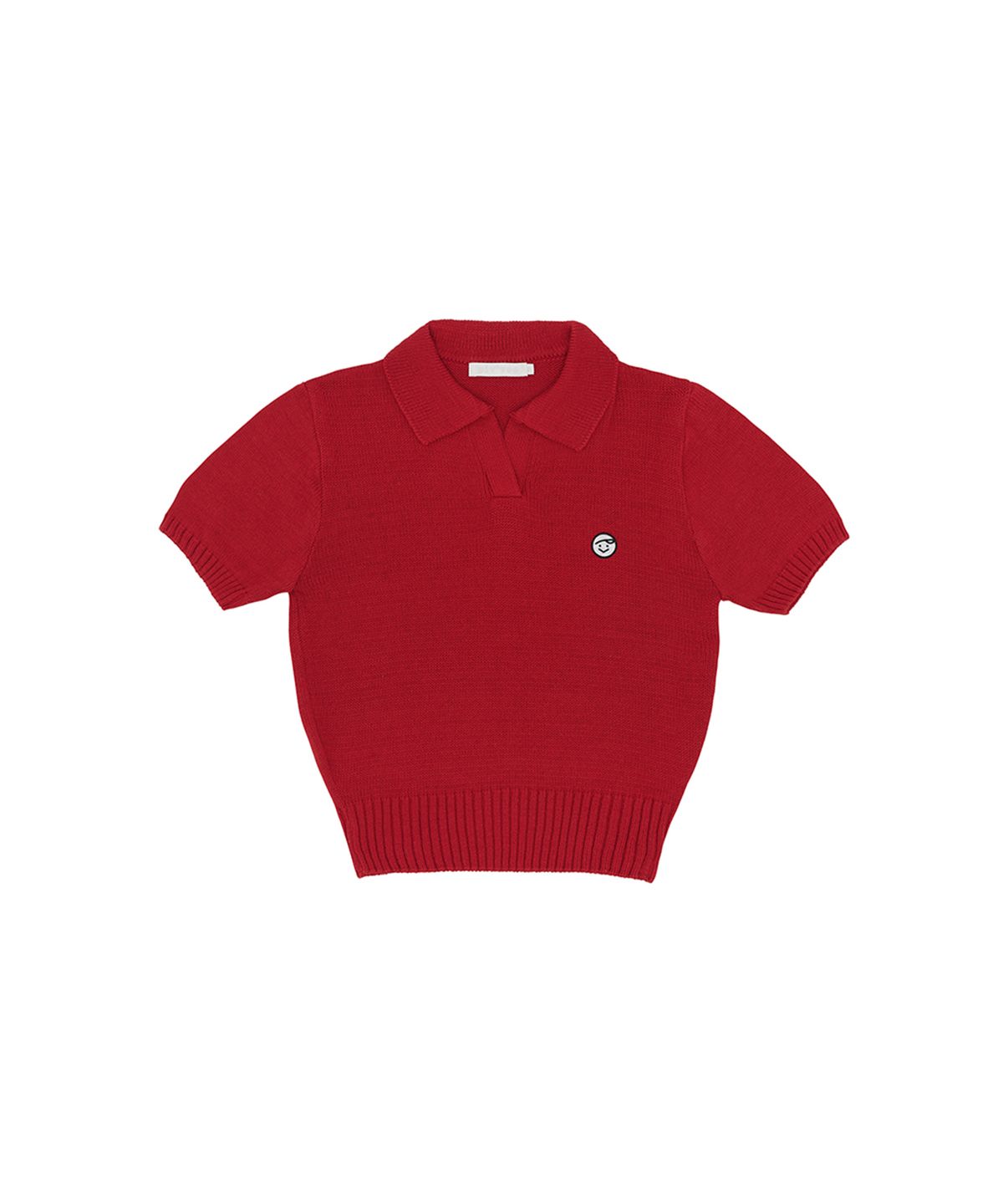 피브비(PIV’VEE) Smiley Patch Short Sleeve Knit Top (wine red)