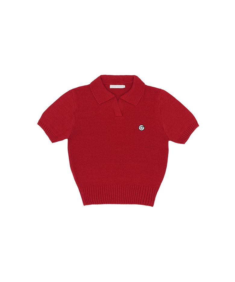 Smiley Patch Short Sleeve Knit Top (wine red)