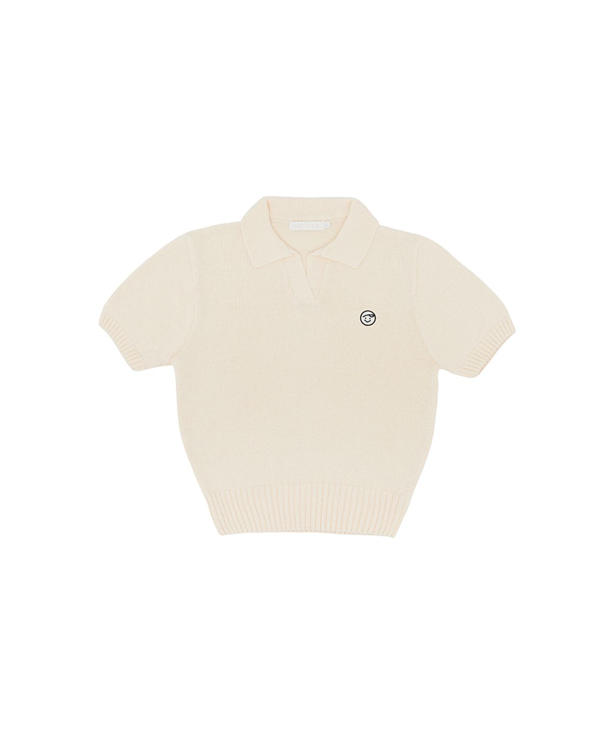 피브비(PIV’VEE) Smiley Patch Short Sleeve Knit Top (sand beige)