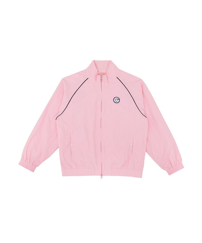 Smiley Patch Blouson Zip-up Jumper (bubble pink)