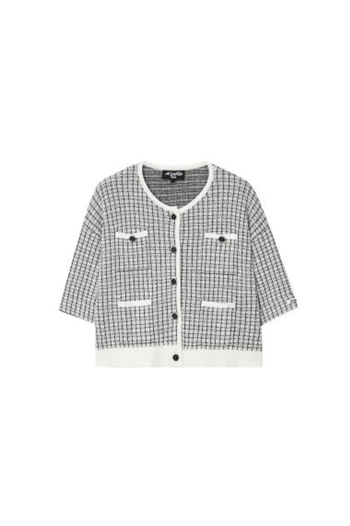 데바스테(DEVASTEE) 데일리 트위드 반소매 니트 가디건 (EFFDVCA13WCH)
