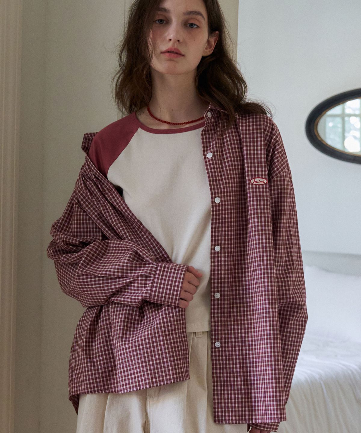 헤인트(HAINT) ARO VINTAGE CHECK OVERSIZED SHIRT 3COL_RED