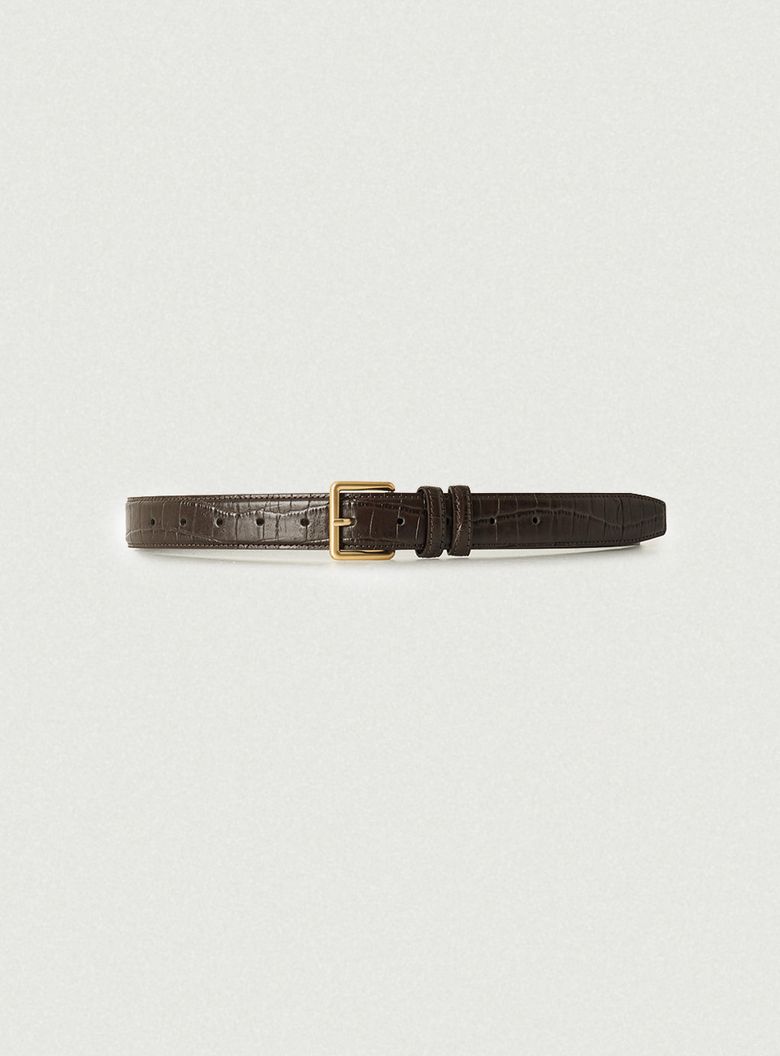 Square Bold Leather Belt_Brown