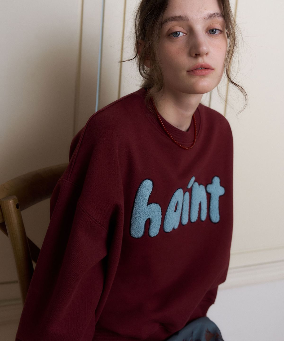 헤인트(HAINT) HAINT BOUCLE LOGO SWEATSHIRT 2COL_BURGUNDY