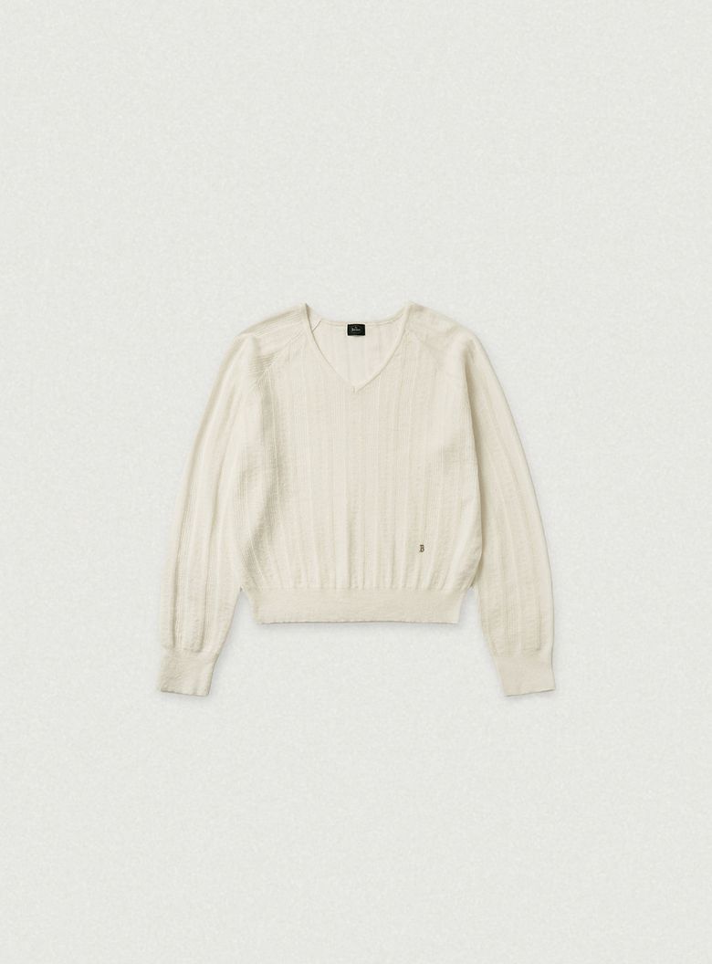 Veil Mohair Pointelle V-neck Knit_Ivory