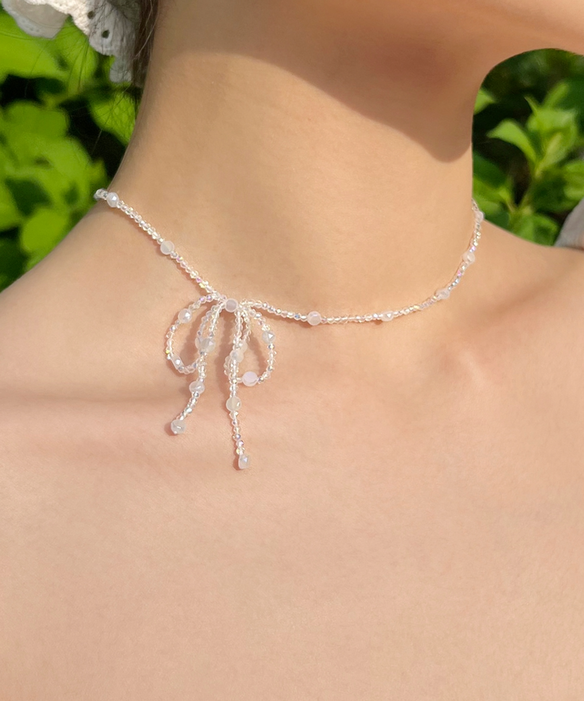 판타스틱 플래닛(FANTASTIC PLANET) ribbon beads necklace (WHITE)