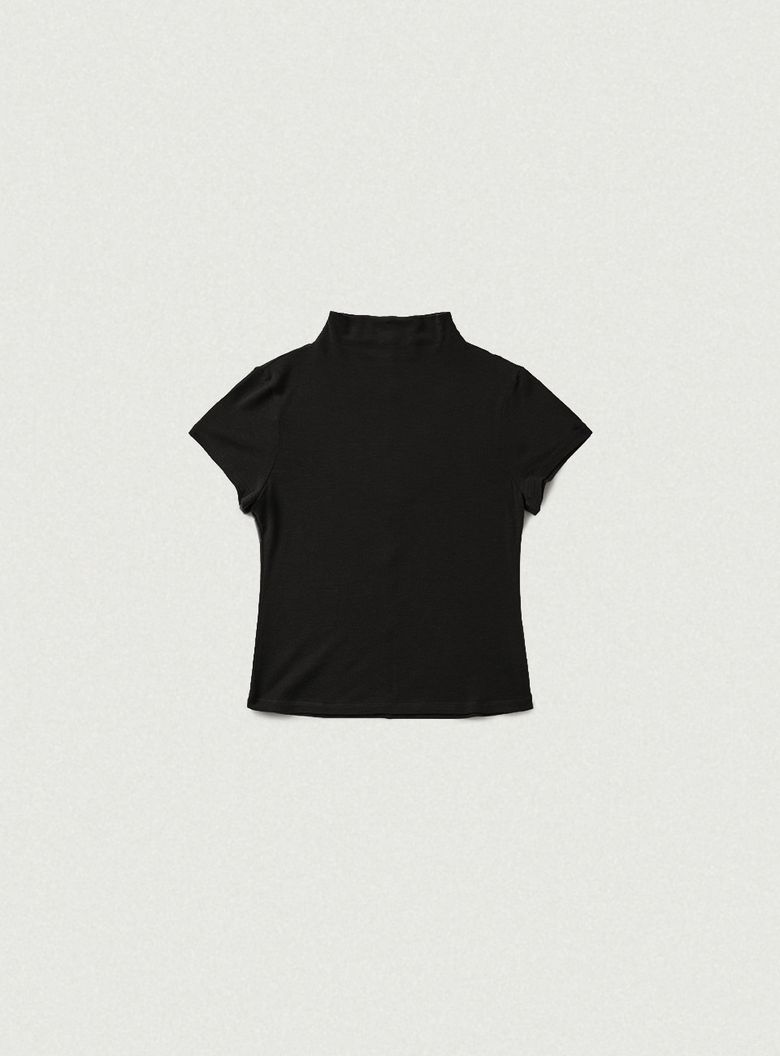 Wool Tencel Mock-Neck T-Shirt_Black