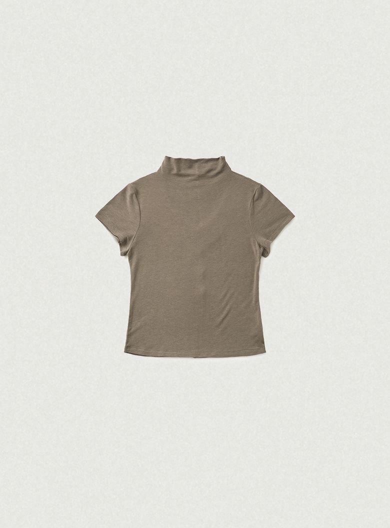 Wool Tencel Mock-Neck T-Shirt_Mocha