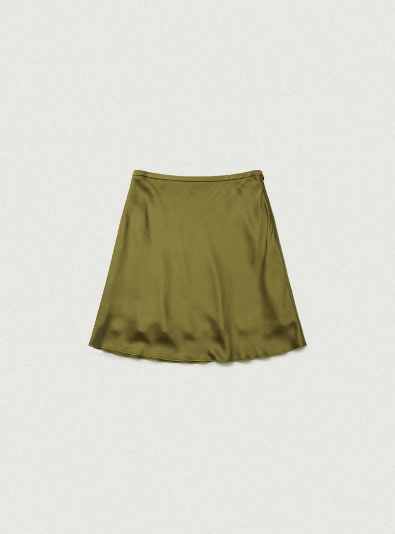 Glow Satin Midi Skirt_Olive
