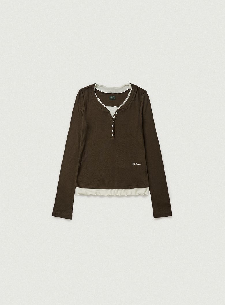 Aimee Slim Layered T-shirt_Brown