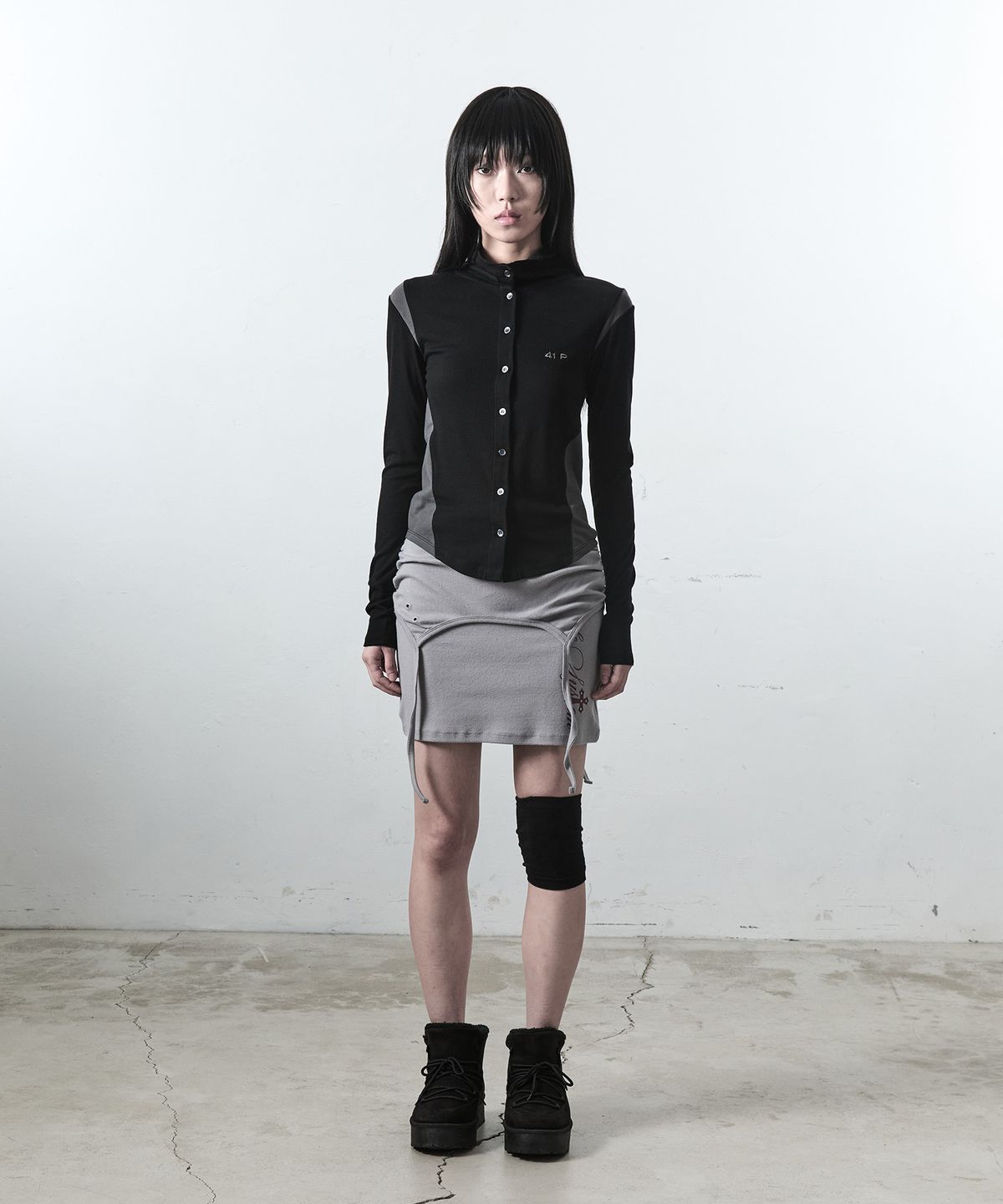 사일프레이(41PRAY) Layered Drawstring Skirt / Blue Grey