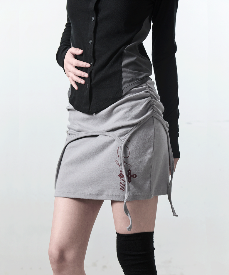 Layered Drawstring Skirt / Blue Grey