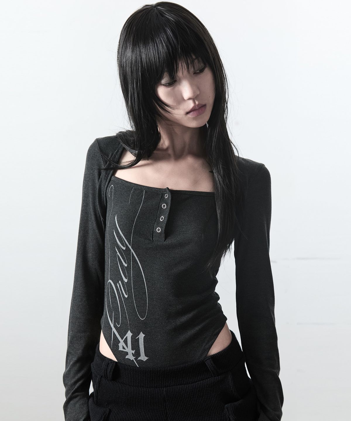 사일프레이(41PRAY) 41 Flap Hoodie Bodysuit / Charcoal