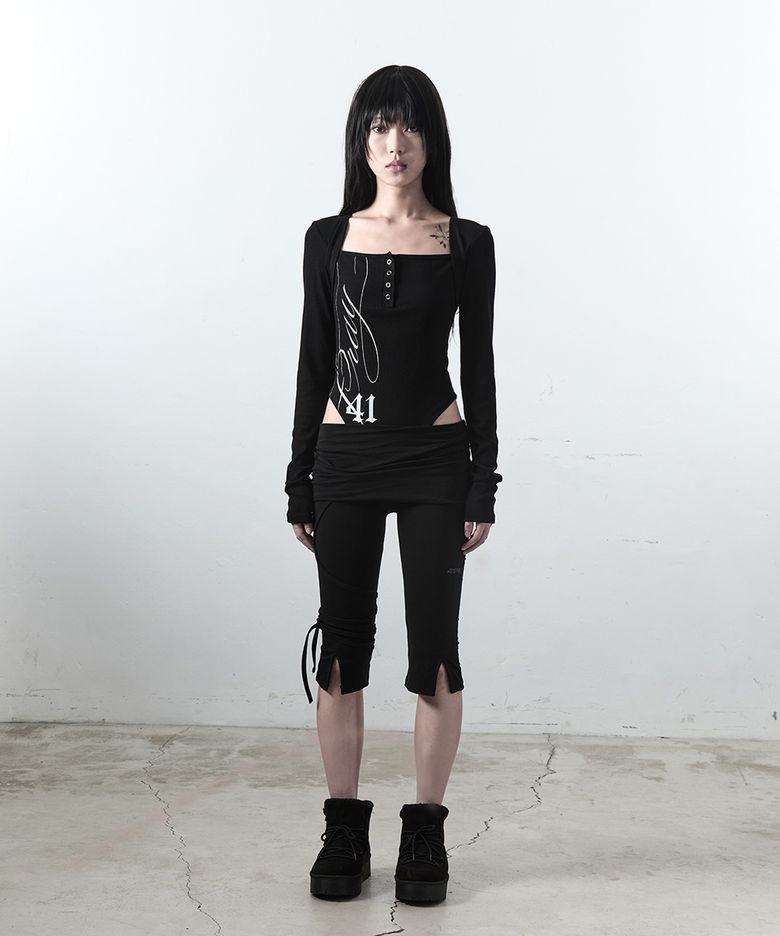 41 Flap Hoodie Bodysuit / Black