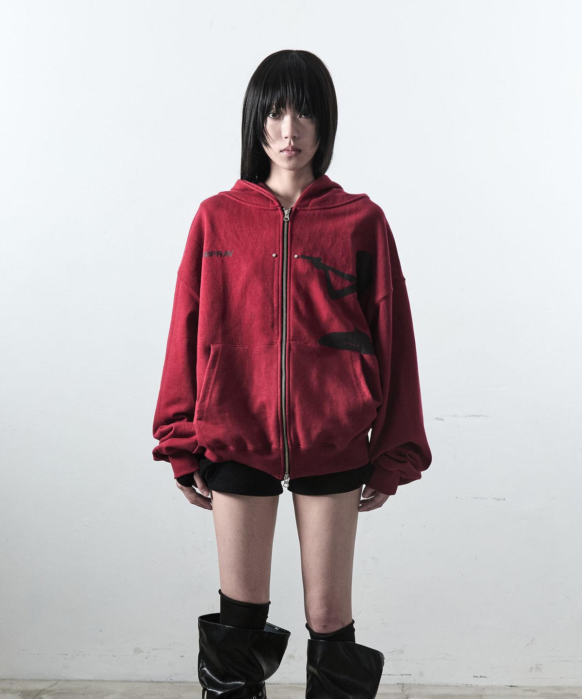사일프레이(41PRAY) Shot Rivet Zip-Up Hoodie / Red