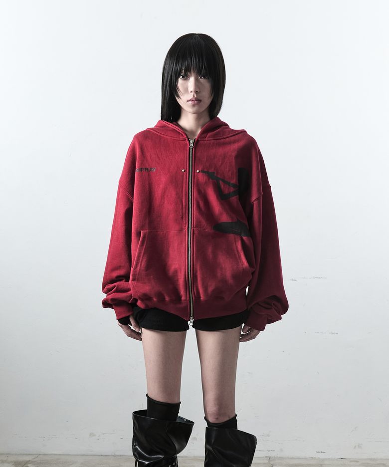 Shot Rivet Zip-Up Hoodie / Red