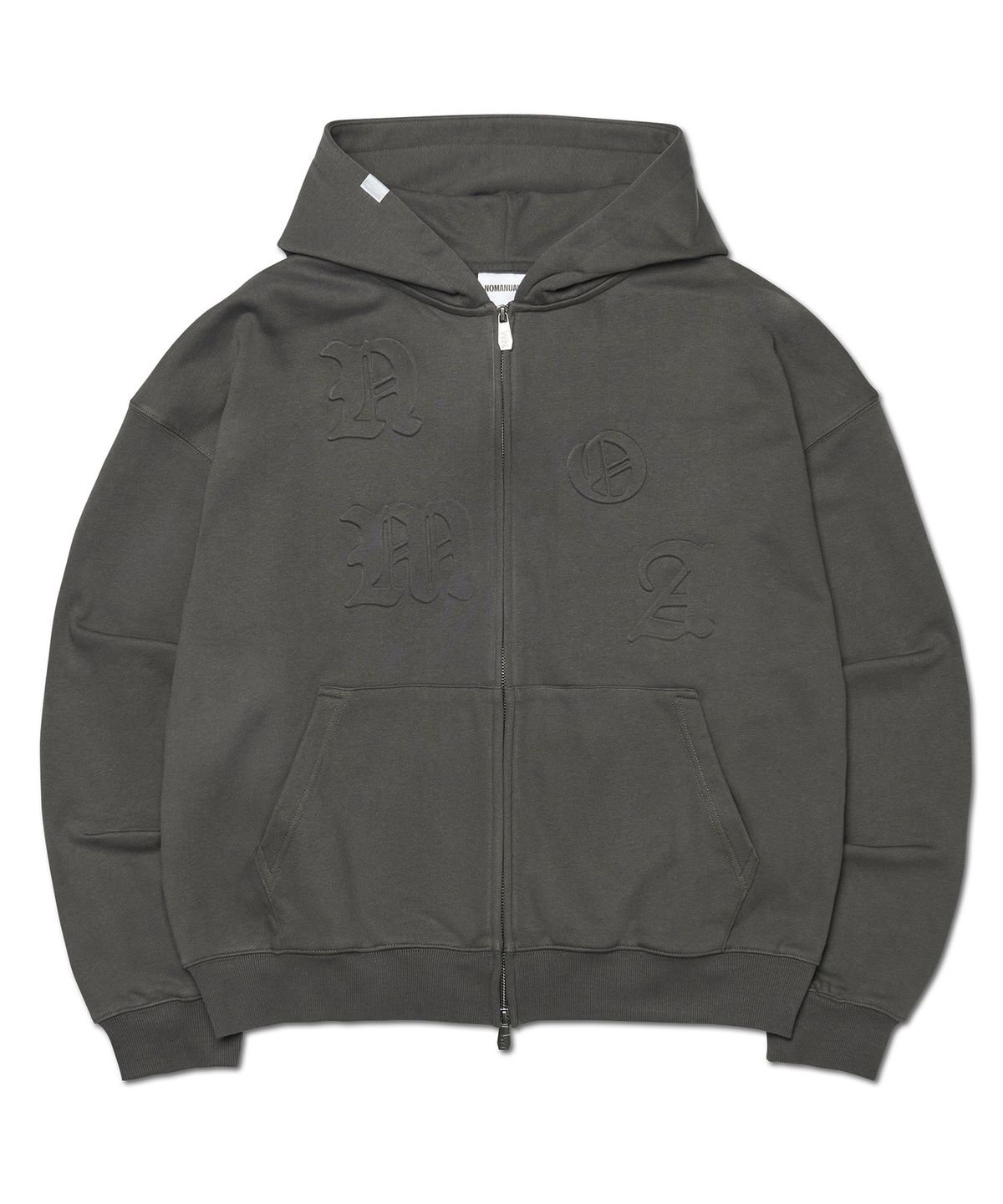 노매뉴얼(NOMANUAL) NM EMBOSSED HOODED ZIP-UP - CHARCOAL