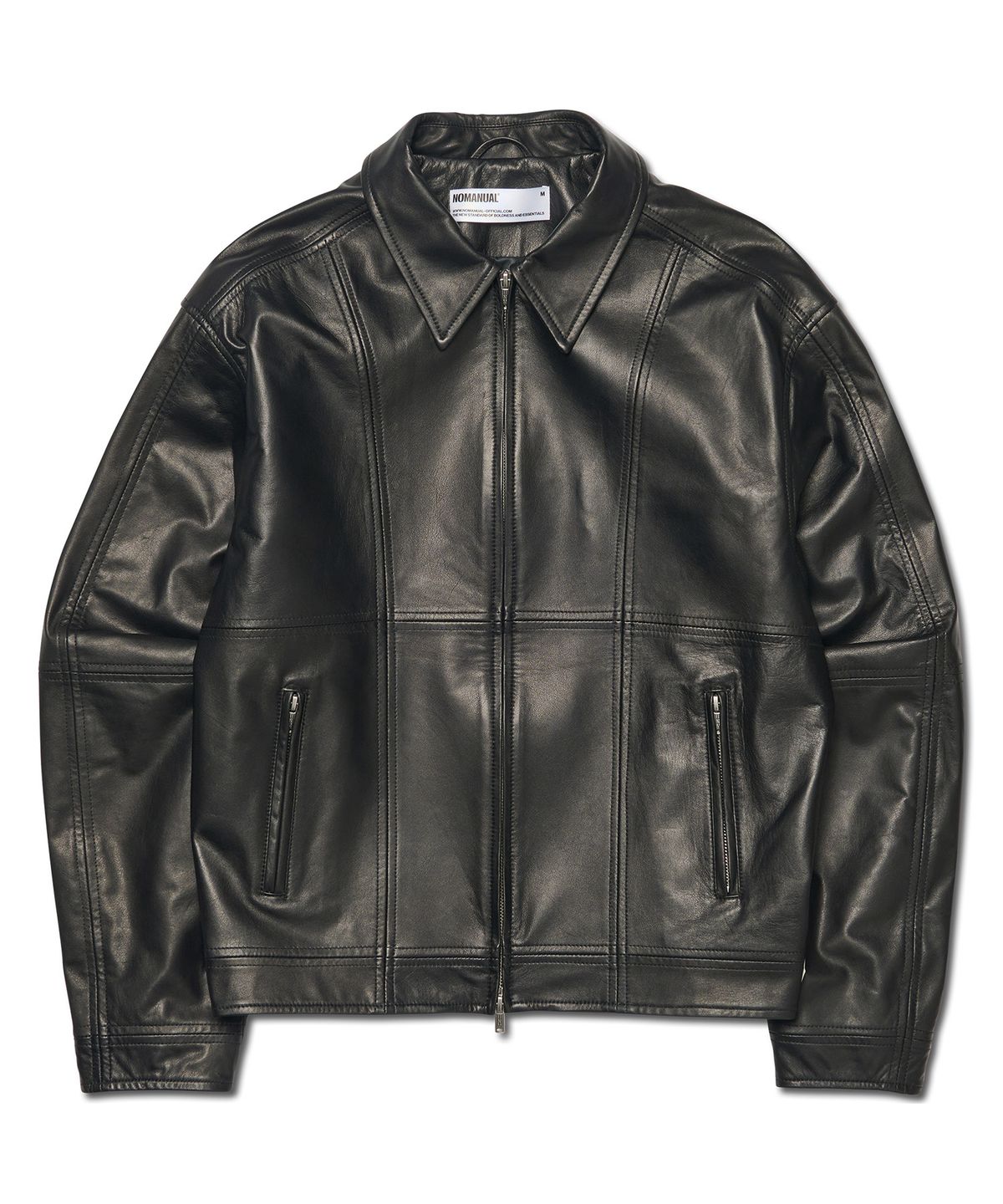 노매뉴얼(NOMANUAL) LINE LEATHER JACKET - BLACK